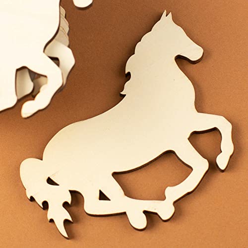 Pack Of 12 Unfinished Wood Horse Cutouts By Factory Direct Craft - Wooden Western Rodeo Cowboy Cowgirl Galloping Mustang Horse Shapes For Crafts And Diy Projects (Size: 5" L X 4" H) #TOP25