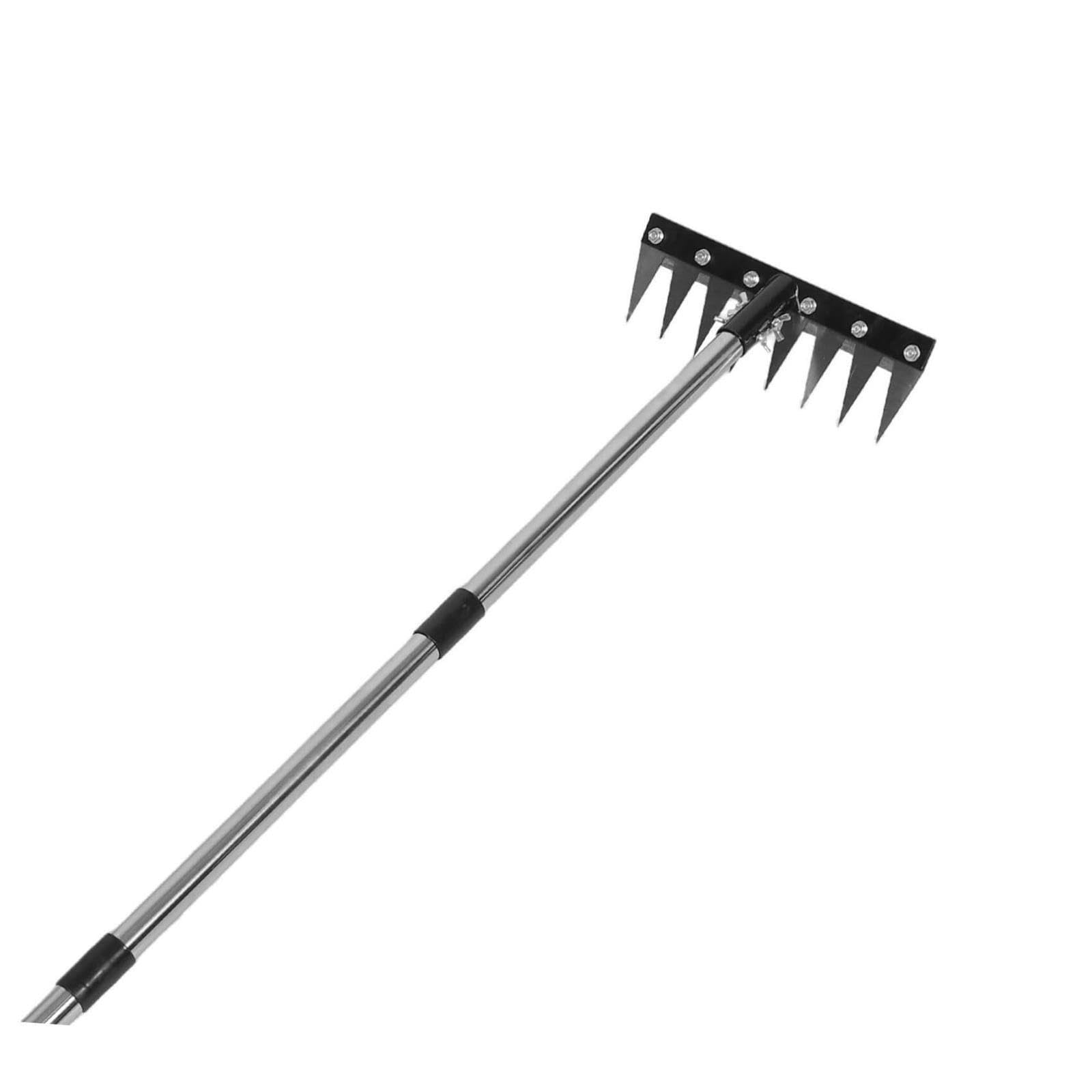 Rastrello Dethatching 8 denti resistenti Manico regolabile Attrezzo da giardino in ferro in acciaio inossidabile for allentamento del terreno da diserbo