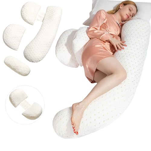 SEABIRD Almohadas de embarazo, almohada de maternidad 2 en 1 para mujeres embarazadas con funda extraíble y ajustable, almohada de cuña de embarazo para dormir de lado, almohada corporal de embarazo