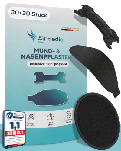 AirMediq Nasenpflaster & Mundpflaster Bundle [60 Stück] Schnarchstopper Nose Strips & Mouth Tape Anti Schnarch Pflaster Nasenstrips besser Atmen gegen Schnarchen Mundpflaster (30 + 30 Stück)