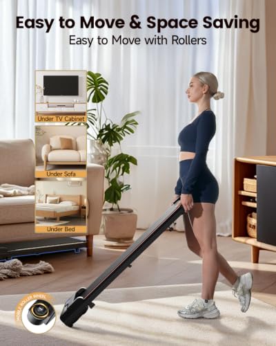Image of Walking Pad Treadmill for Home - Under Desk Treadmills Portable Mini Compact Walk Pads for Small Spaces Office Indoor Apartment Floor Flat Running Machine with Remote Quiet Lightweight
