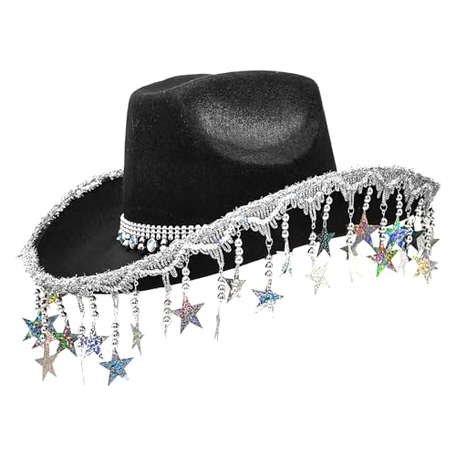 Chapeau de cowboy bling femme avec pompons étoile pour soirée et bal masqué
