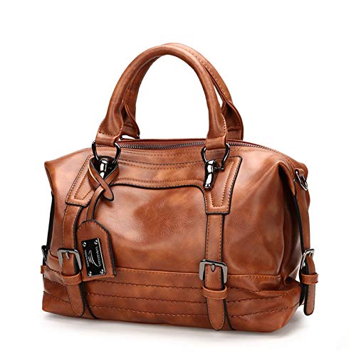 Women Leather Ladies Messenger Shoulder Bag Tote Satchel Purse Brown, Brown