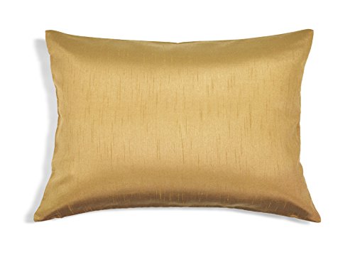 Aiking Home Solid Faux Silk Decorative Pillow Cover, Zipper Closure, 12 by 18 Inches, Brass