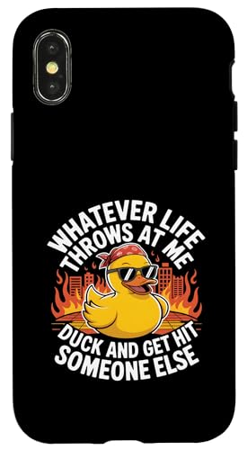 Funny Duck Whatever Life Throws Me ����Ȍ��t �X�}�z�P�[�X iPhone X/XS �p