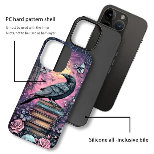 CARLOCA Case for iPhone 15 Plus,Gothic Purple Bookshelf Crow Soft TPU + Hard PC 2-in-1,Shockproof Anti-Scratch Protective Case Compatible with iPhone 15 Plus by CARLOCA - Used condition - Image 3