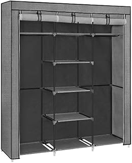SONGMICS Fabric Wardrobe, Clothes Storage Organiser with 2 Clothes Hanging Rails, Non-Woven Fabric Cover, Shelves, 150 x 45 x 175 cm, Herringbone Pattern, Grey RYG012G22