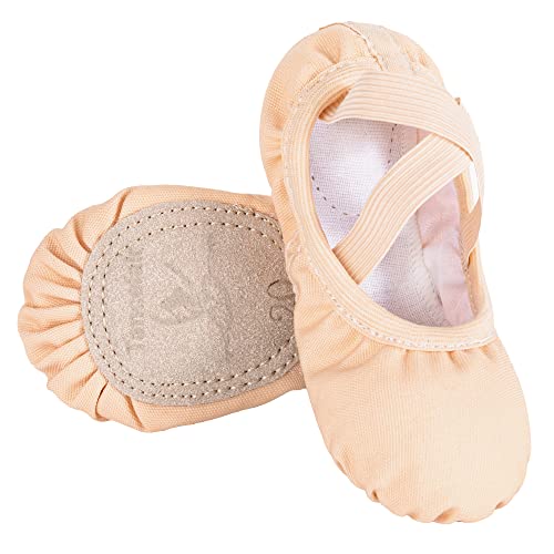 Tancefair Ballet Shoes Girls Dance Slippers Canvas Ballet Dance Shoes Split Leather Sole Ballerina Flats Gymnastics Yoga Shoes for Kids and Adult Apricot - Image 2