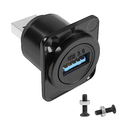 QIANRENON USB3.0 Male to Female Panel Mount Adapter, 5Gbps Data Transfer & Charging, XLR/D-Panel Mount, Black