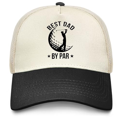 Image of Over Par and Under The Influence Golf Hat - Funny Golf Gag Gifts for Men & Dad | Adjustable Vintage Trucker Baseball Cap