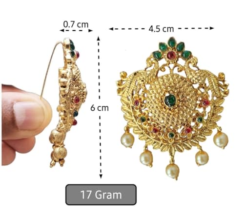 Image of Gold Plated Antique Hair Jewelery Choti Jadai Billai,Hair Brooch With Hook Temple Jadai Wedding Bridal Jewellery (6 Pcs) (Design 01)