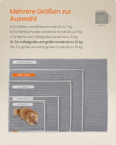 Feandrea Hundedecke, wasserdichte Decke, XL, 152 x 127 cm, für mittelgroße, große Hunde, beidseitig verwendbar, Hundesofa waschbar, Taubengrau-hellgrau PPB036G01