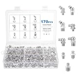 eROOSY 170 Stück Schmiernippel Sortiment Kit, M6 M8 M10 Gerade Abgewinkelt 45°90° Abschmiernippel Kegelnippel Set für Schmierpressen, Hydraulische Fettbeschl