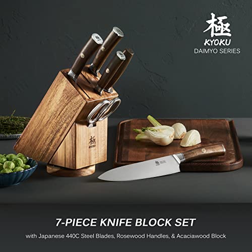 Kyoku Kitchen Knife Set With Block, Japanese 440C Stainless Steel 7Pc Knife Block Set, Daimyo Series Knife Block With Knives For Kitchen, Professional Chef Knife Set With Rotating Block Tablet Holder #TOP1