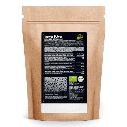 Ingwerpulver Bio 100g - Ingwer - Ingwerwurzel gemahlen - z.B. für Ingwertee und Ingwerwasser - Abgefüllt und kontrolliert in Deutschland - Biotiva