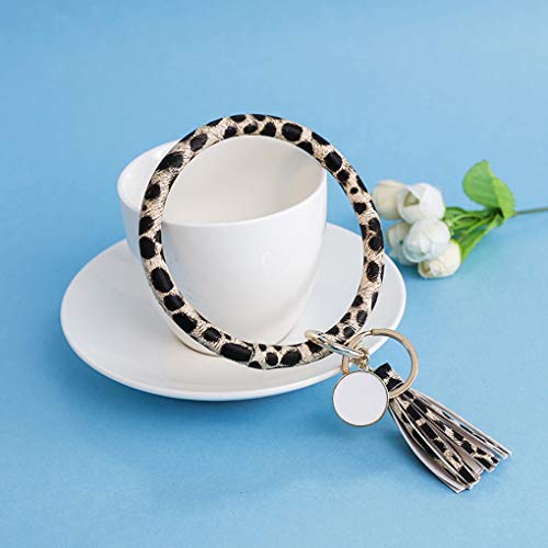 Ishyan Bangle Bracelet Key Ring Wristlet Keychain Leather Bracelet Keyring With Tassel,Leopard #TOP7