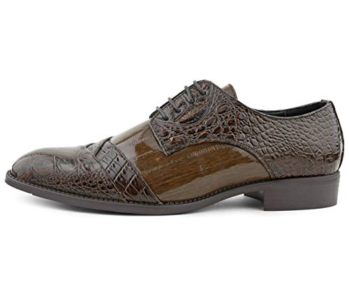 Bolano Bandit, Cap Toe Oxford Dress Shoes for Men, Men's Formal Dress Shoes with Alligator Print, Croc Folded Oxfords3