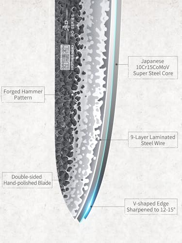 HOSHANHO 20 cm Coltelli da Cucina Giapponesed, Professionali Forgiato a Mano Coltello da Chef in Acciaio Inossidabile, Multiuso Coltelli da Chef con Manico in legno di Palissandro - immagine 3