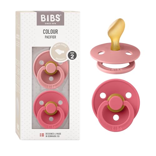 Image of BIBS Pacifiers 6-18 Months | Colour Collection 2-Pack | BPA-Free Anatomical Natural Rubber Nipple | Made in Denmark | Dusty Pink/Coral Color Pacifier