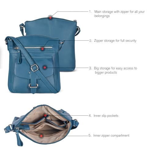 Image of Oak Leathers Leather Crossbody Bag For Women With Adjustable Sling Strap - Medium Size Crossover Shoulder Handbag Purse