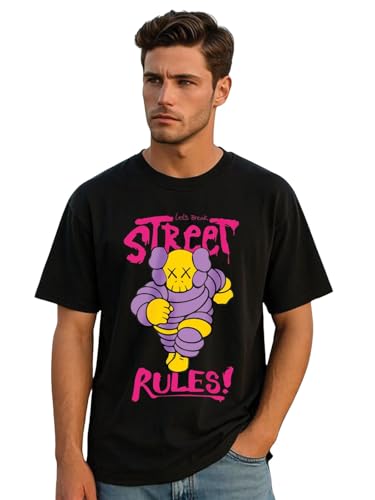 Image of Veirdo Pure Cotton Oversized Loose Fit Drop Shoulder Graphic Printed Men's Half Sleeve T-Shirt (Sizes: S to 2XL)