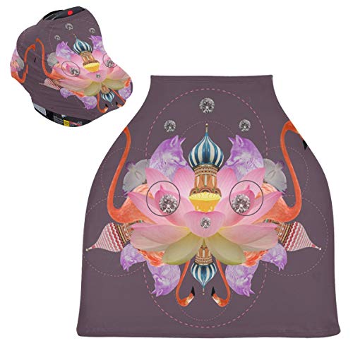 かわいいフラミンゴ城ベビーカーシートカバーキャノピー伸縮性看護カバー幼児用母乳の男の子の女の子のための通気性防風冬のスカーフ