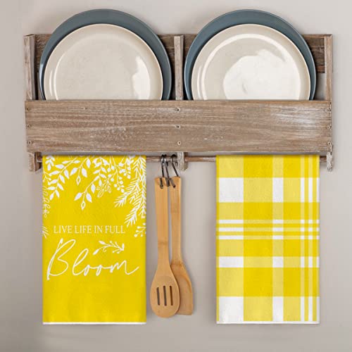 Artoid Mode Buffalo Plaid Daisy Live Life In Full Bloom Hello Sunshine Home Kitchen Dish Towels, 18 X 26 Inch Ultra Absorbent Coffee Tea Bar Hand Towels Bathroom Gift For Cooking Baking Set Of 4 #TOP3