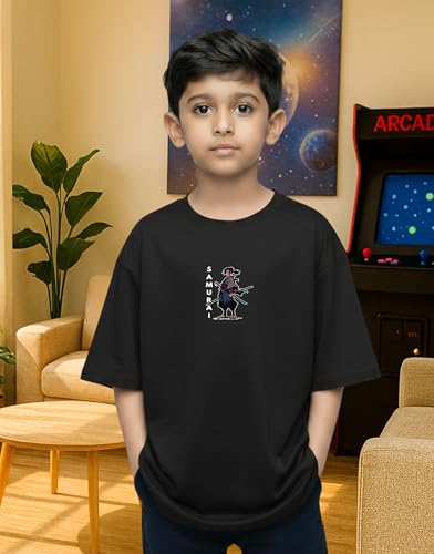 Image of Samurai Warrior Oversized T-Shirt for Kids 4-17 Years | Anime Samurai Front & Back Print | Boys & Girls Cotton Casual Tee