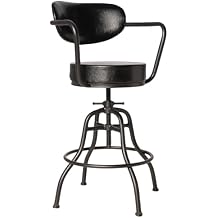 Modern Industrial Bar Stool with Backrest, Armrests, Footrest - Flexible Swivel Seat & Adjustable Height 21.7"-25.6" - Soft Cushion & Smooth Leather - Stylish Black - Metal Frame Home Bar Chair