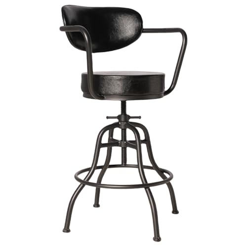 Modern Industrial Bar Stool with Backrest, Armrests, Footrest - Flexible Swivel Seat & Adjustable Height 21.7"-25.6" - Soft Cushion & Smooth Leather - Stylish Black - Metal Frame Home Bar Chair by LOKKHAN - Used condition - US$89.00