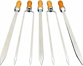 Kit 5 Espetos para Churrasco em Alumínio com Cabo de Madeira – Espetos Resistentes para Carne, Frango e Linguiça – Ideal para Churrasqueira