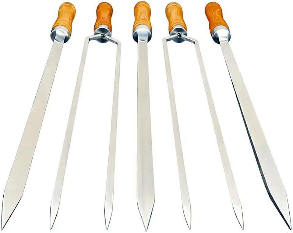 Kit 5 Espetos para Churrasco em Alumínio com Cabo de Madeira – Espetos Resistentes para Carne, Frango e Linguiça – Ideal para Churrasqueira