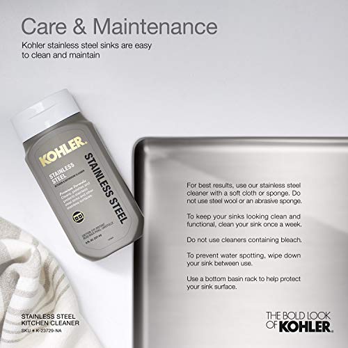 KOHLER K-5283-NA Strive 35-Inch x 18-5/16-Inch Undermount Extra-Large SingleBowl Kitchen Sink with Basin Rack, Stainless Steel - Thumbnail 2