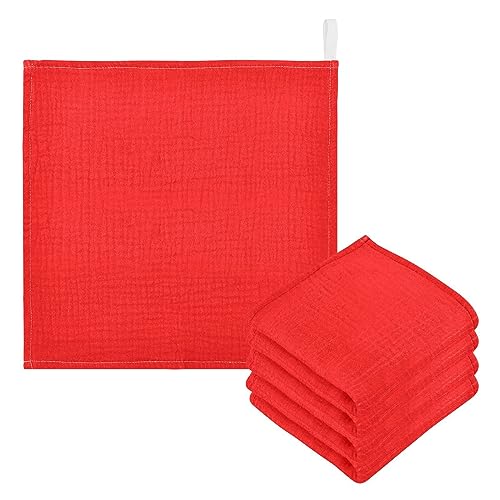 Image of YETTASBIN Red Solid Color Muslin Baby Hand Washcloths, Soft Cotton Bath Face Towel, 4 Layers Extra Absorbent Feeding Burp Cloth for Newborn Infant Sensitive Skin, 3 Pack