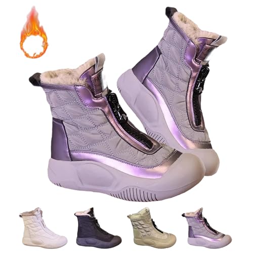 Botas De Nieve Retro Cálidas E Impermeables, Botines Ortopédicos con Cremallera Delantera, Botines De Suela Gruesa De Algodón con Forro De Felpa (Morado,US:8.5/EU:40)