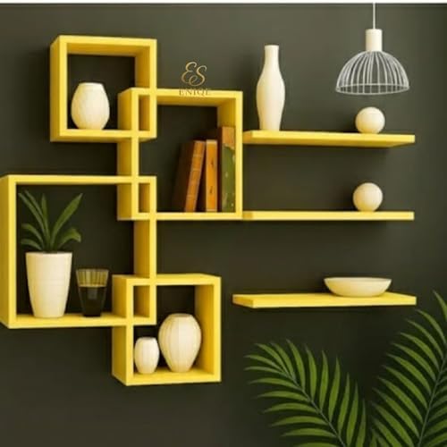 ENIQE STORE Wall Shelves for Living Room and Bedroom Wall Decor | Wooden Wall Shelves for Wall Mounting (Yellow)