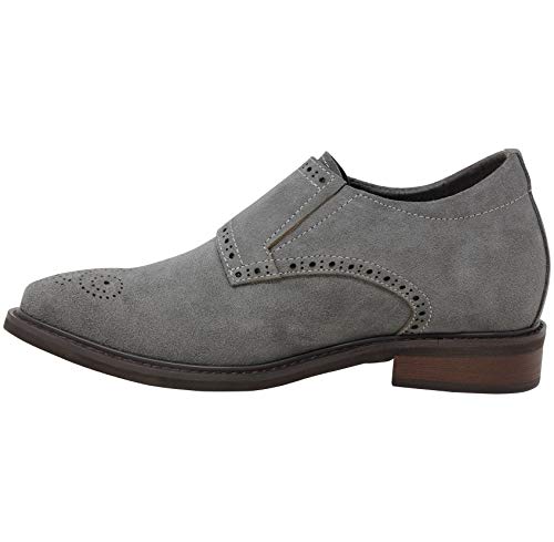 CALTO Men's Invisible Height Increasing Elevator Shoes - Grey Suede Leather Slip-on Dress Loafers - 3 Inches Taller - T92608 - Size 10 D(M) US