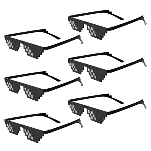 Auroriel 6 Stück Pixel Sonnenbrillen Thug Life Brille, Lustige Mosaik Brillen Unisex, Coole Thug Life Sonnenbrille Party Accessoires, Pixelated PC Brillen