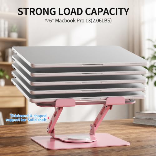 Image of SOUNDANCE Laptop Stand with 360 Rotating Base, Ergonomic Computer Riser for Desk, Adjutable Height Muti-Angle, Foldable Laptop Mount, Stable Metal Holder Support 10-15.6 inch Notebook PC, Pink