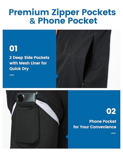 MaaMgic 2 in 1 Badehose für Herren mit Kompression Innenhose | 7\ Schnelltrocknend Badeshorts Männer 4 Way Stretch Boardshorts mit Reißverschlusstasche Verstellbar Tunnelzug,7 Pur Schwarz,L