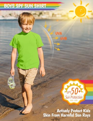 Image of Boy's UPF 50 Rash Guard Swim Shirts Short Sleeve Sun Protection SPF Fishing Surfing Water Beach Shirts Quick Dry