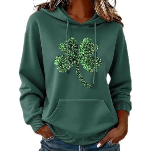 Generisch Sudadera con capucha para mujer con estampado del Día de San Patricio, forro polar, para invierno, Verde oscuro., XXL