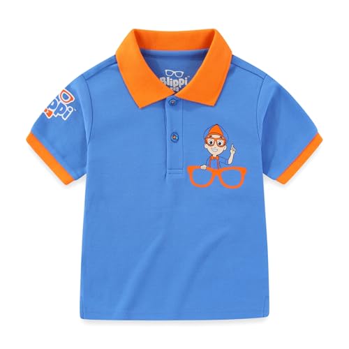 Blippi Boys Short Sleeve Polo Shirt for Toddler and Big Kids Blue