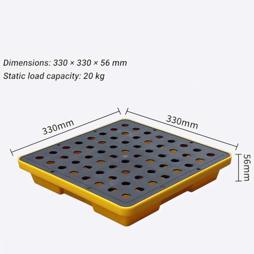 Bac de rétention étanche pour déversements d'huile avec grilles pour la gestion des déversements industriels et le stockage de fûts - Robuste et durable, 340 x 340 x 65 mm, solution de sécur