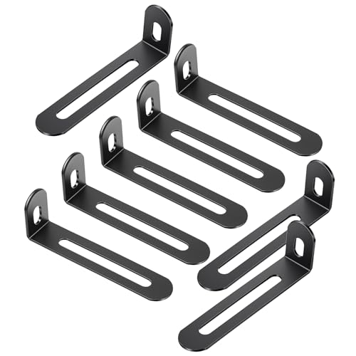 Sorcristy 8 Pcs Metal L Bracket Black Adjustable L-Shape Angle Brackets with 2 Slots Holes 90 Degree Bracket Corner Brace with Slot for Fixing Wood Furniture, 2.76" L x 0.59" W