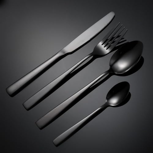 Image of Clovis Stainless Steel Flatware Set 12 Pieces, Titanium Plated Mirror Finish, Cutlery Set for 3 with Knife Fork Spoon and Teaspoon, Black