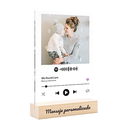 Pulpoint. Placa Spotify Foto Personalizada. Fabricado en Metacrilato con Código Escaneable. Regalo Novios, Pareja, Día de la Madre, Aniversario. (Con base de madera)