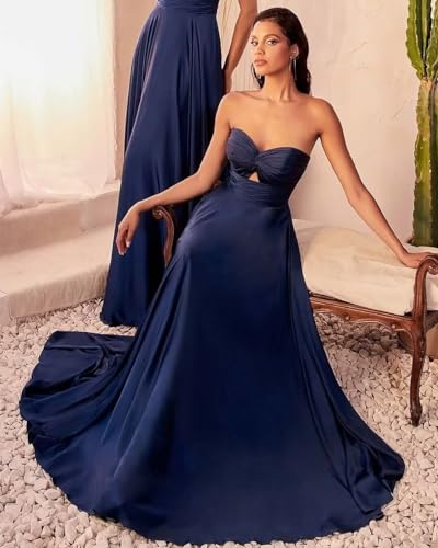 ALFEICE Strapless Keyhole Prom Dresses Sleeveless Satin Wedding Bridesmaid Dresses Long Homecoming Formal Party Gowns4