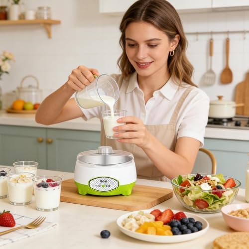 Yoğurt Makinesi - 220V-HZ50 Çok Fonksiyonlu Elektrikli 1,2L Düşük Gürültü | Mutfak Evinde Süt için Paslanmaz Çelik İç Konteynerli 15W Otomatik Yoğurt Makinesi - Görsel 5