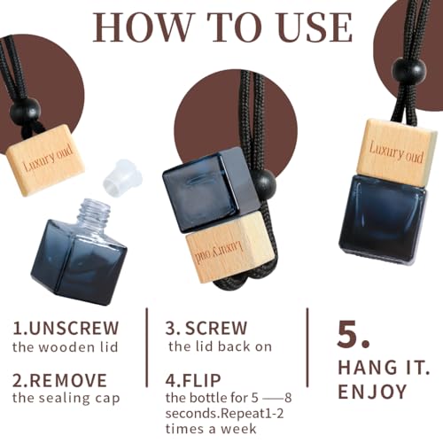 Image of Car Air Freshener, Hanging Oil Diffuser,pack of 2,luxury oud & luxury musk Black and Natural Wood